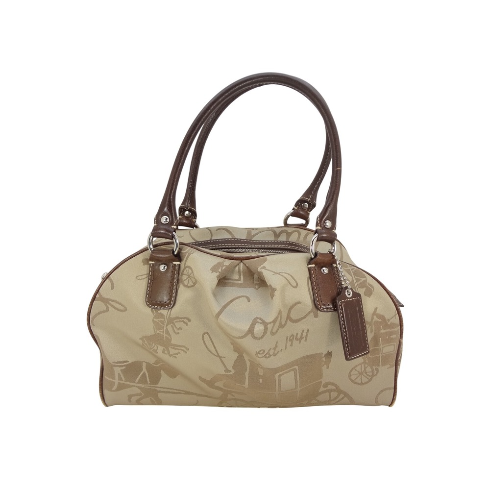 Coach Horse and Carriage Tan Jacquard Leather Satchel Bag F14481 Brown Trim - Picture 1 of 7